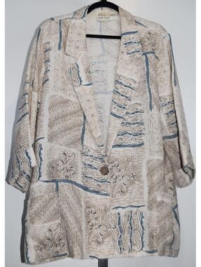 Alice Stuart Vintage 90s Patchwork Print Single Button Blazer Linen Blend